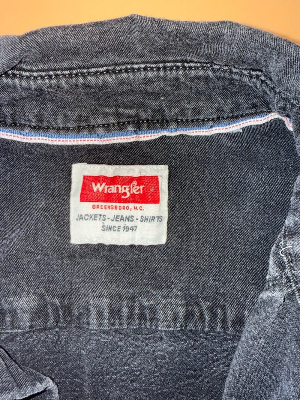 Wrangler Western Snap Button Utility Shirt Black Denim Cotton Long Sleeve